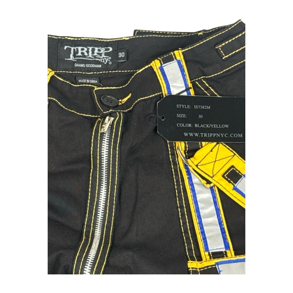 Tripp NYC Energizer Reflective Strap Pants Black Yellow Cyber Goth Size 30 NWT - Picture 4 of 8